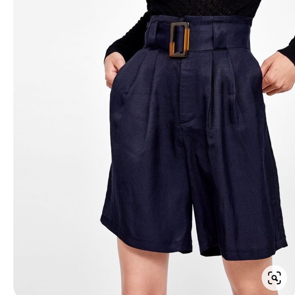 Zara High Waisted Belted Linen Shorts